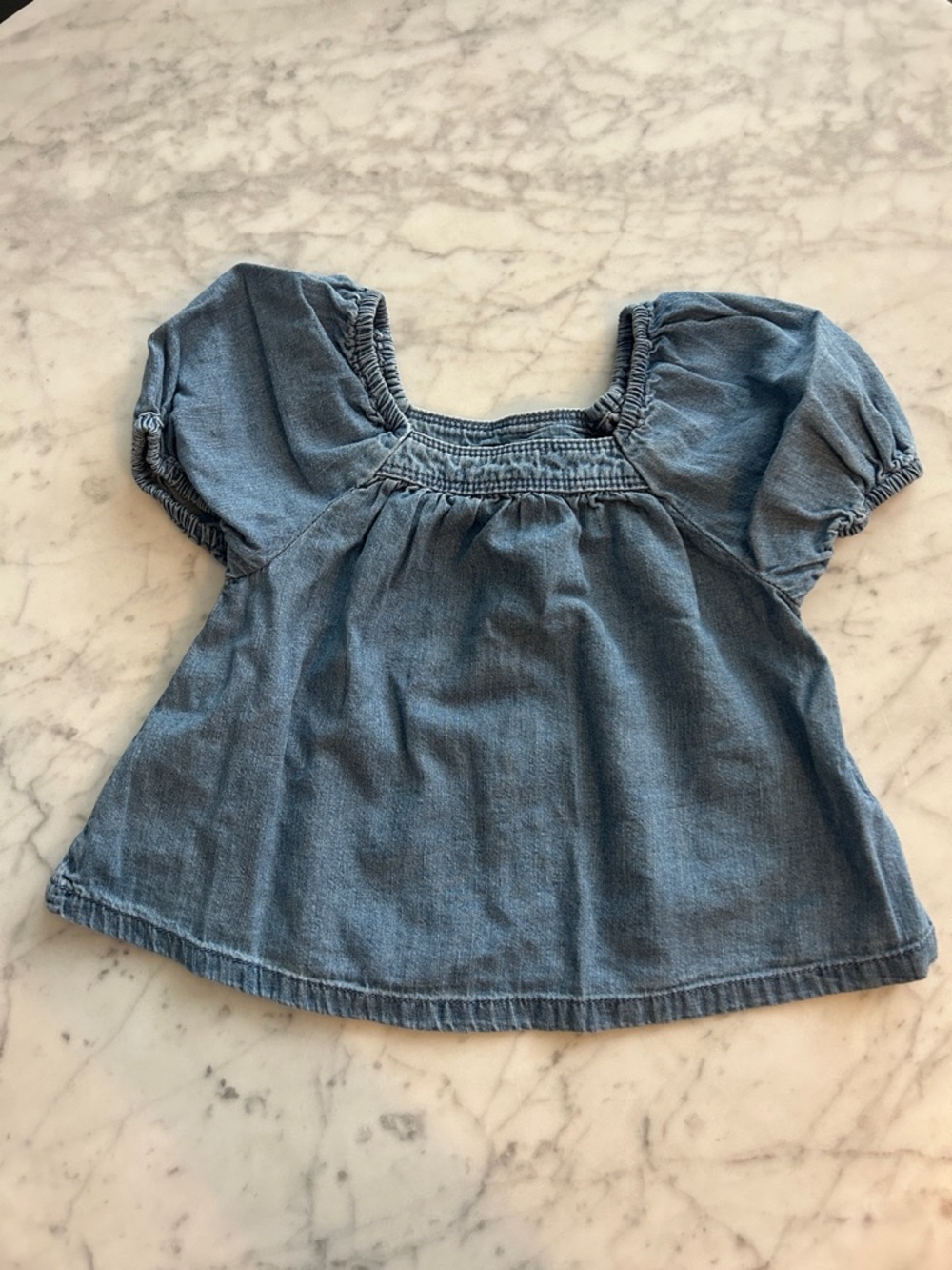 Kids Blue Denim Puff-Sleeve Top